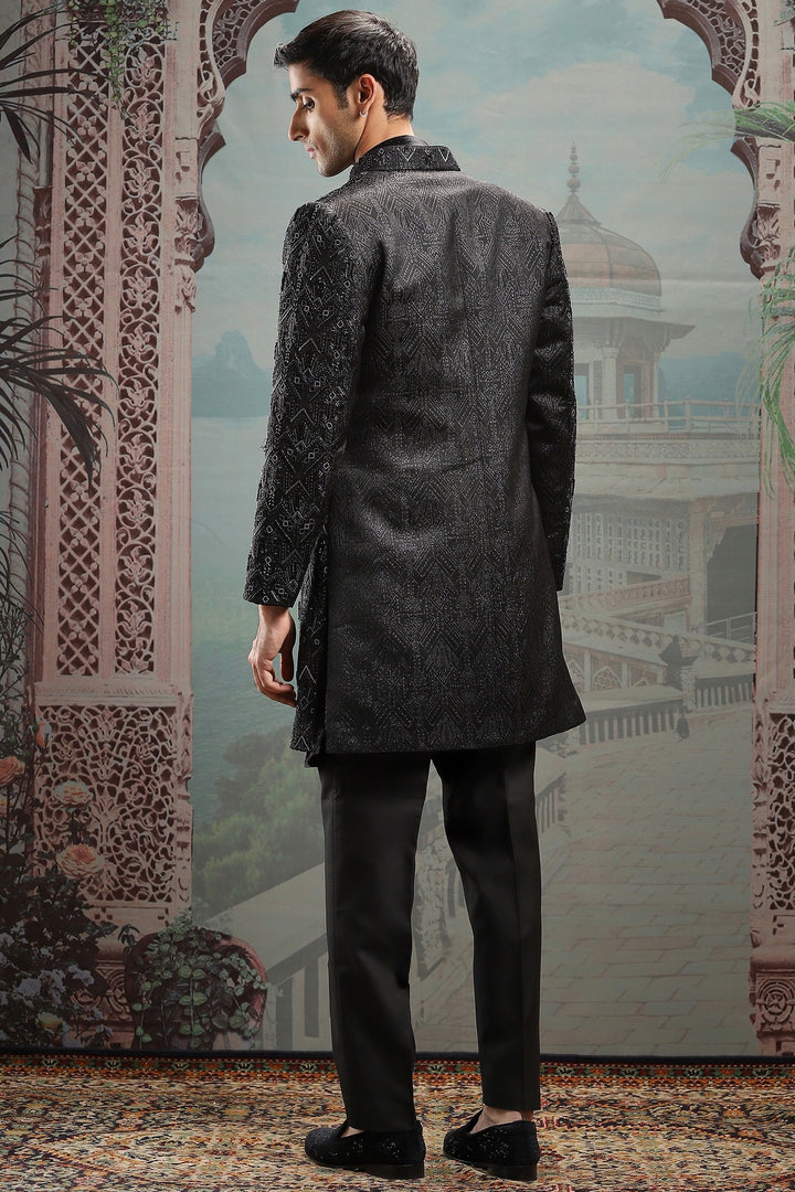 Black Zari Embroidered Open Indowestern