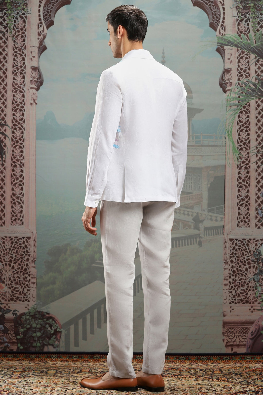 White Abstract Hand-Painted Linen Shacket