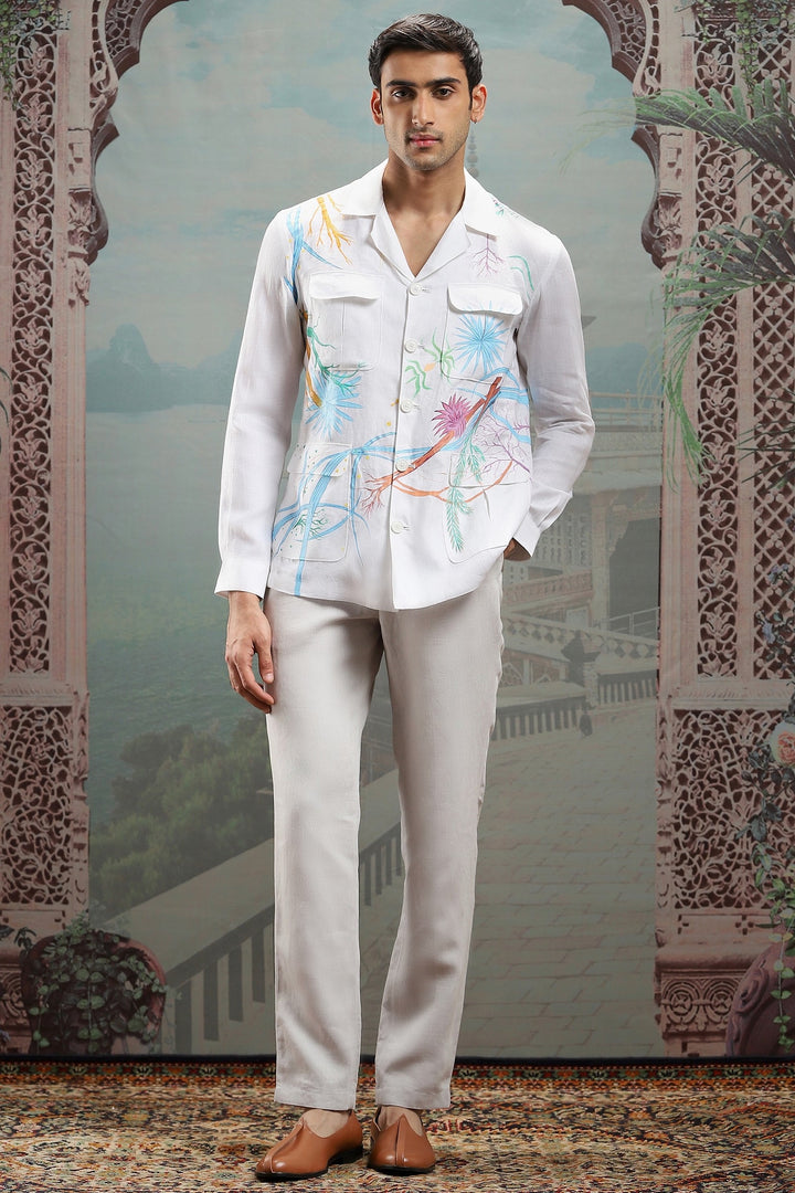 White Abstract Hand-Painted Linen Shacket