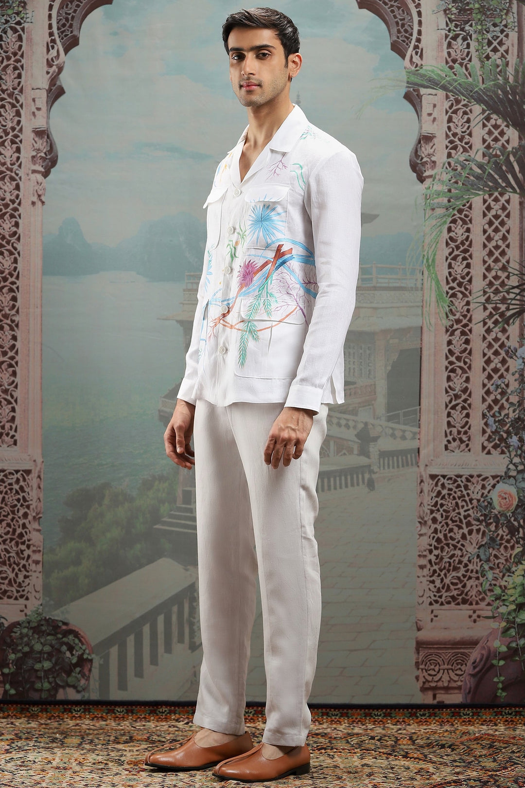 White Abstract Hand-Painted Linen Shacket