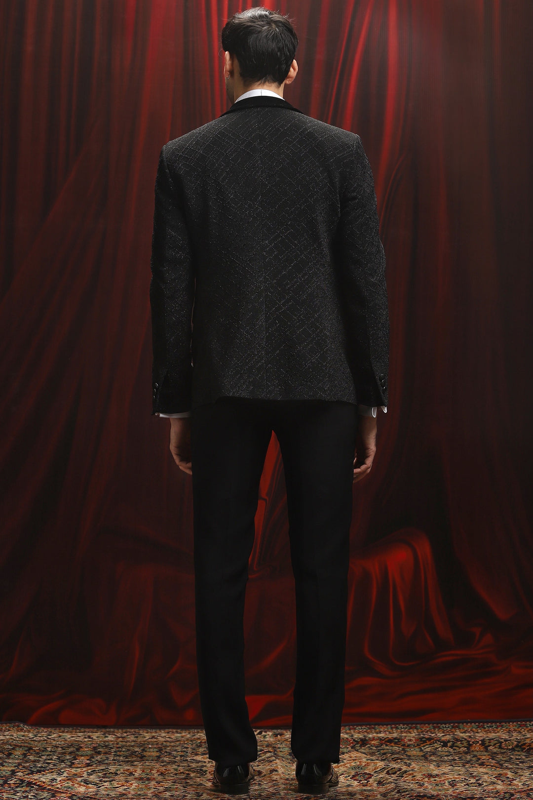Black Cosmic Grid Embroidered Tuxedo Set