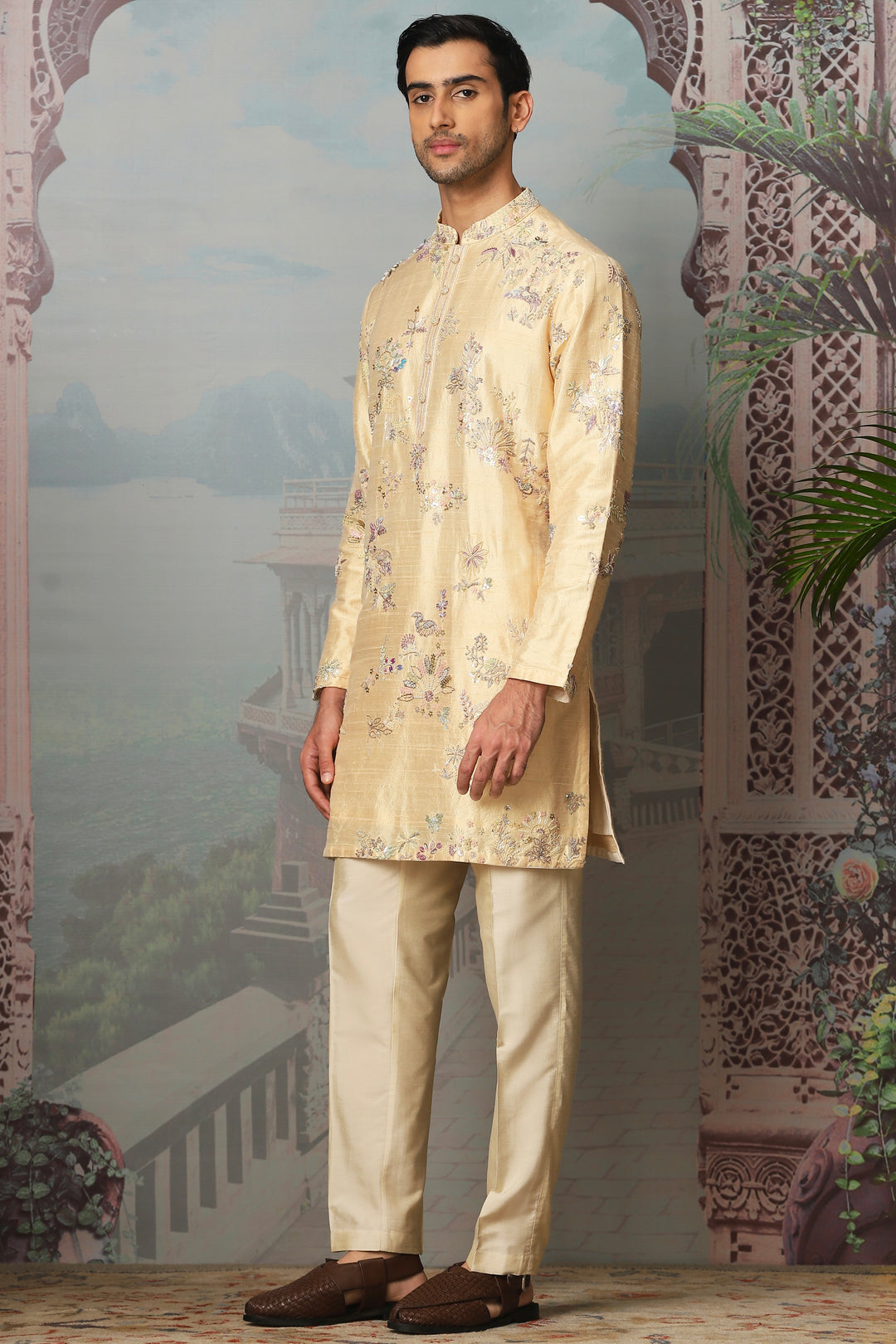 Amber Grace Raw Silk Embroidered Kurta Set