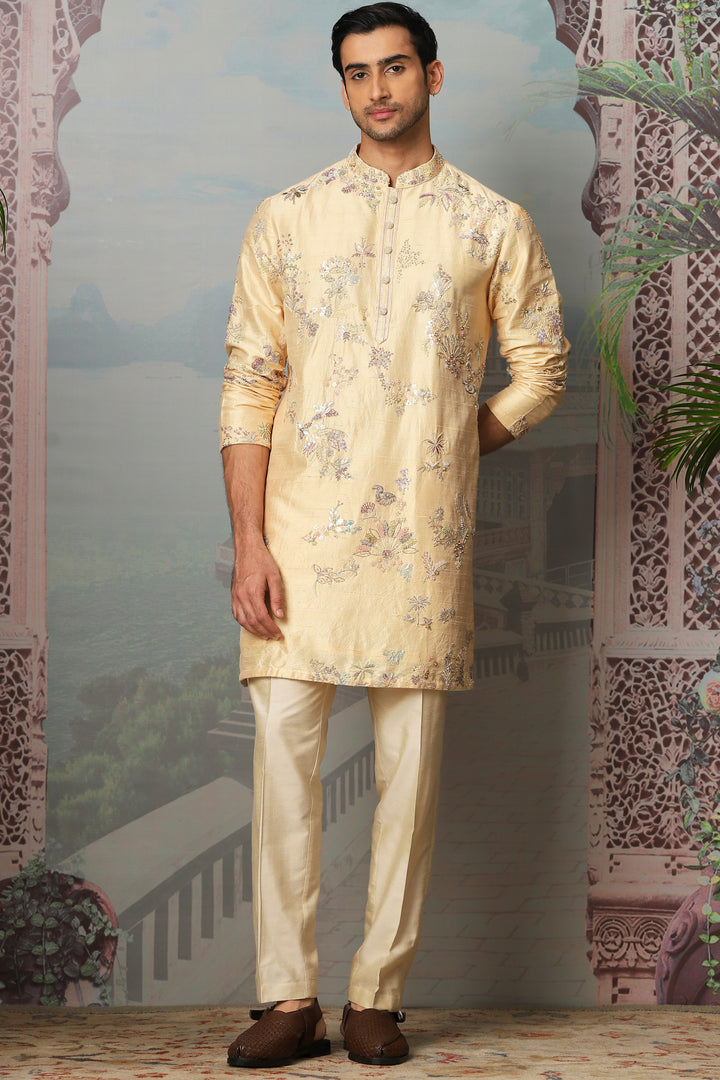 Amber Grace Raw Silk Embroidered Kurta Set