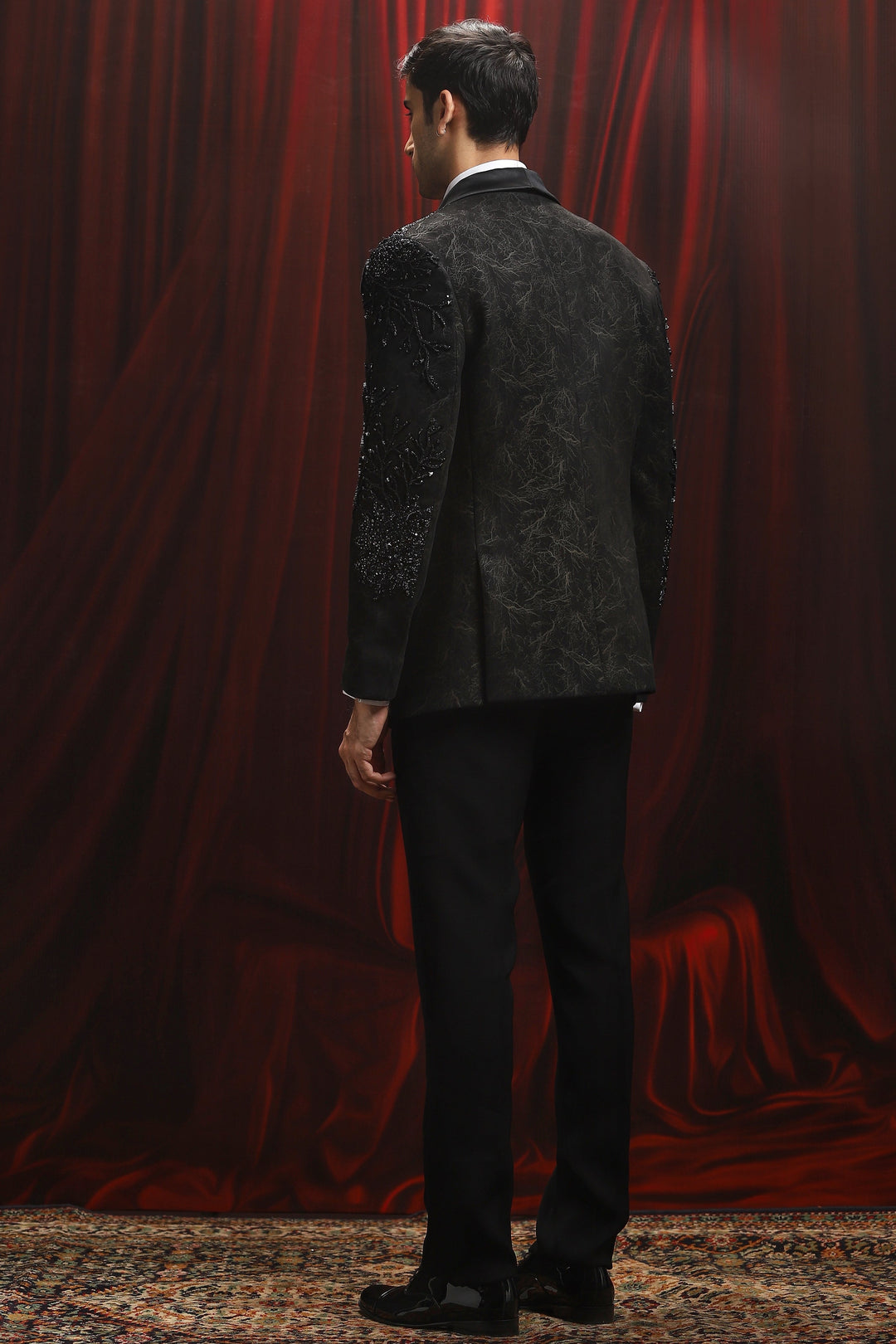 Black Dark Bloom Embroidered Tuxedo Set