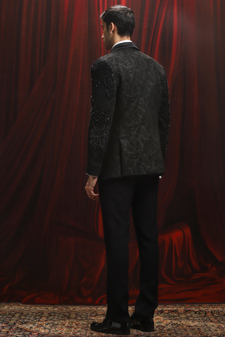 Black Dark Bloom Embroidered Tuxedo Set