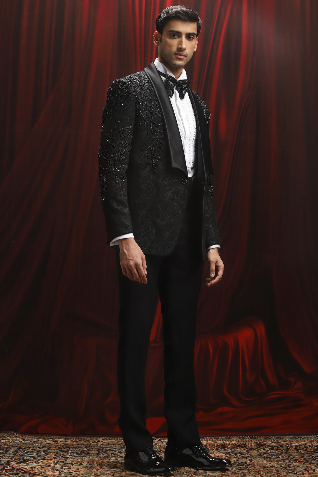 Black Dark Bloom Embroidered Tuxedo Set