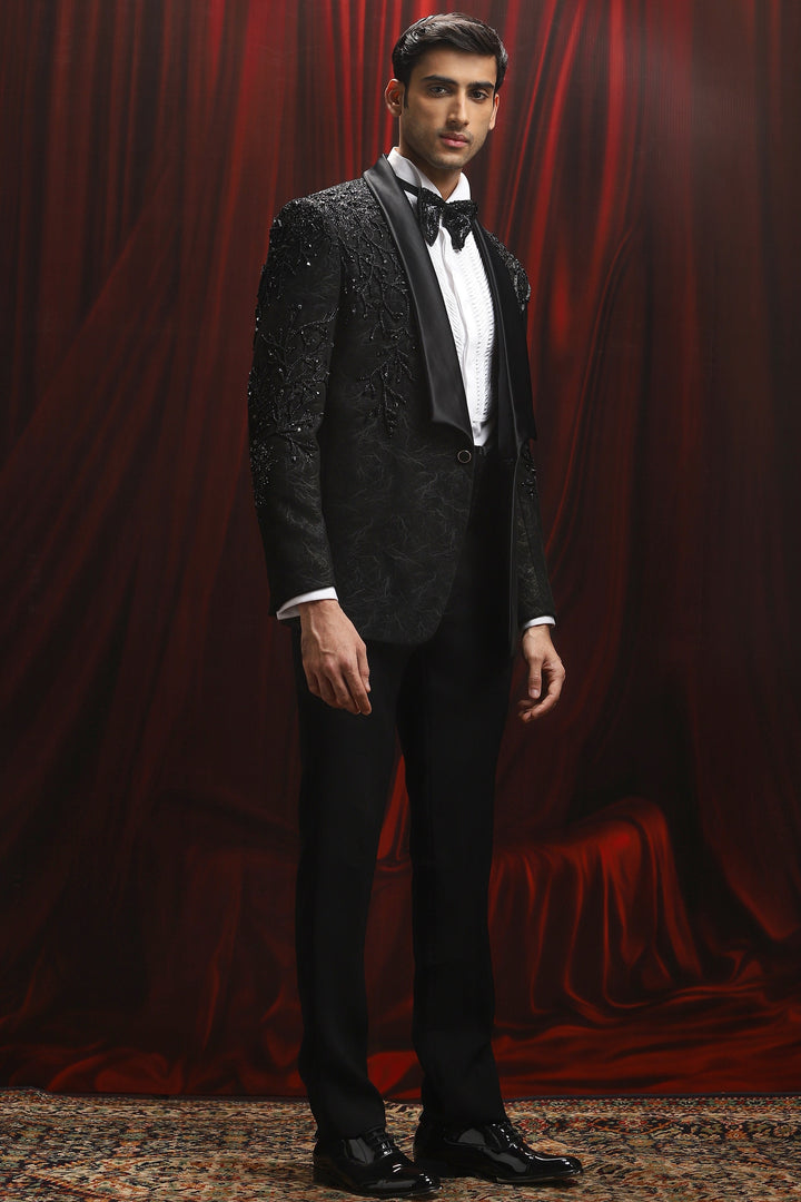 Black Dark Bloom Embroidered Tuxedo Set
