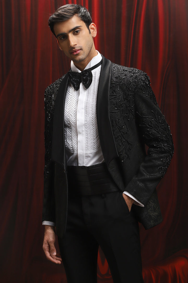 Black Dark Bloom Embroidered Tuxedo Set