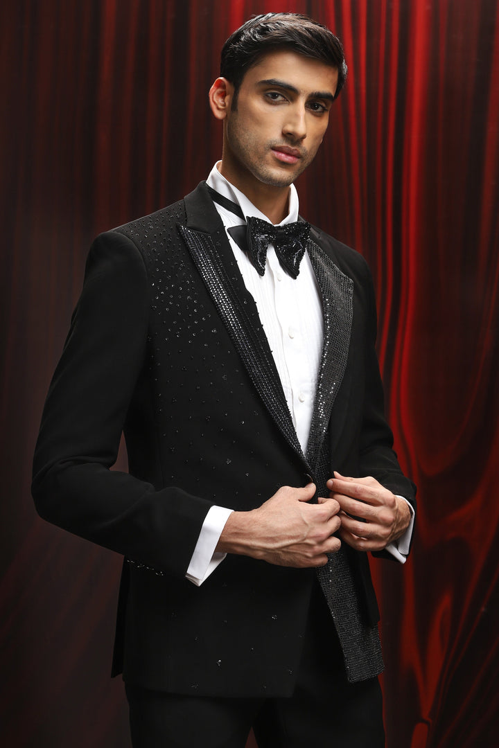 Black Stellar Obsession Embroidered Tuxedo Set