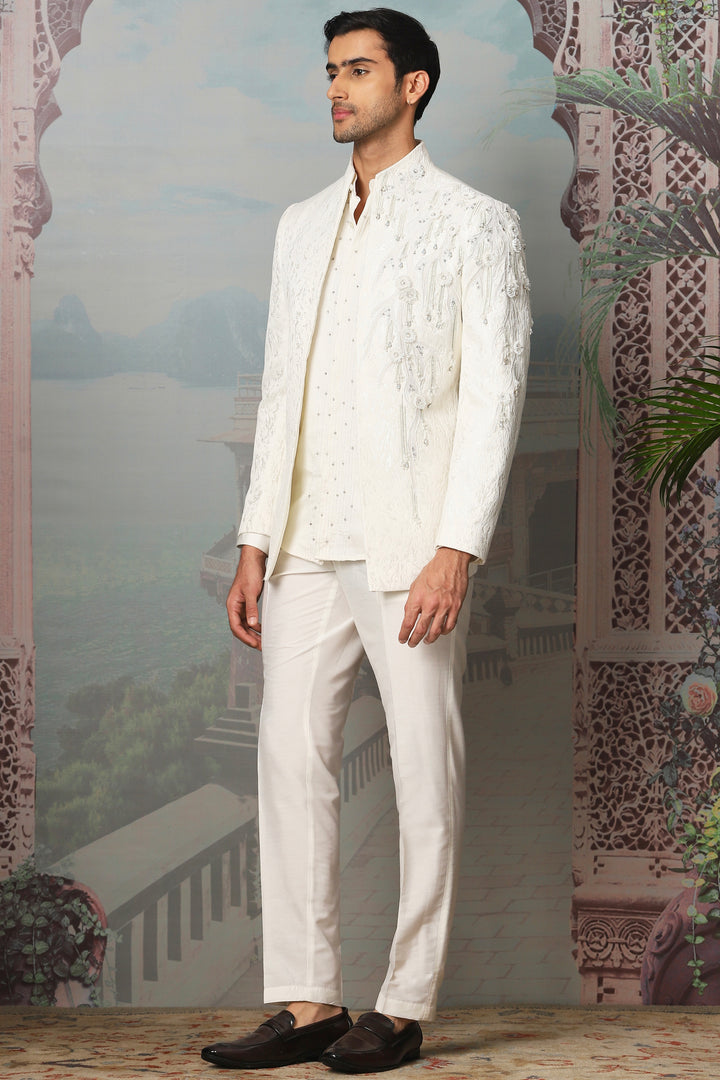 Ivory Pearl Grace Embroidered Open Indowestern Set