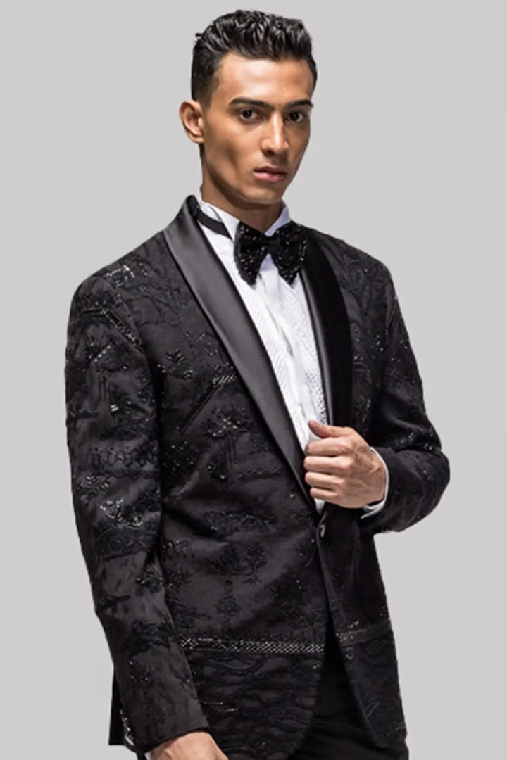 Online Shop Chenille Embroidered Black Tuxedo