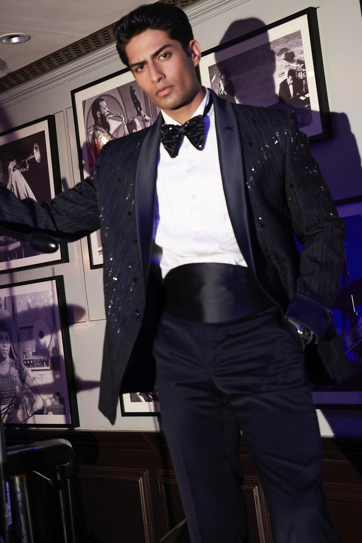 Navy Midnight Soirée Shawl Lapel Tuxedo Set with Home Delivery