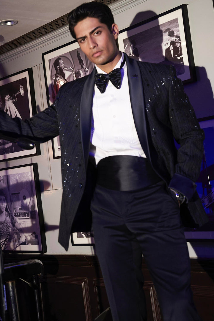 Navy Midnight Soirée Shawl Lapel Tuxedo Set with Home Delivery