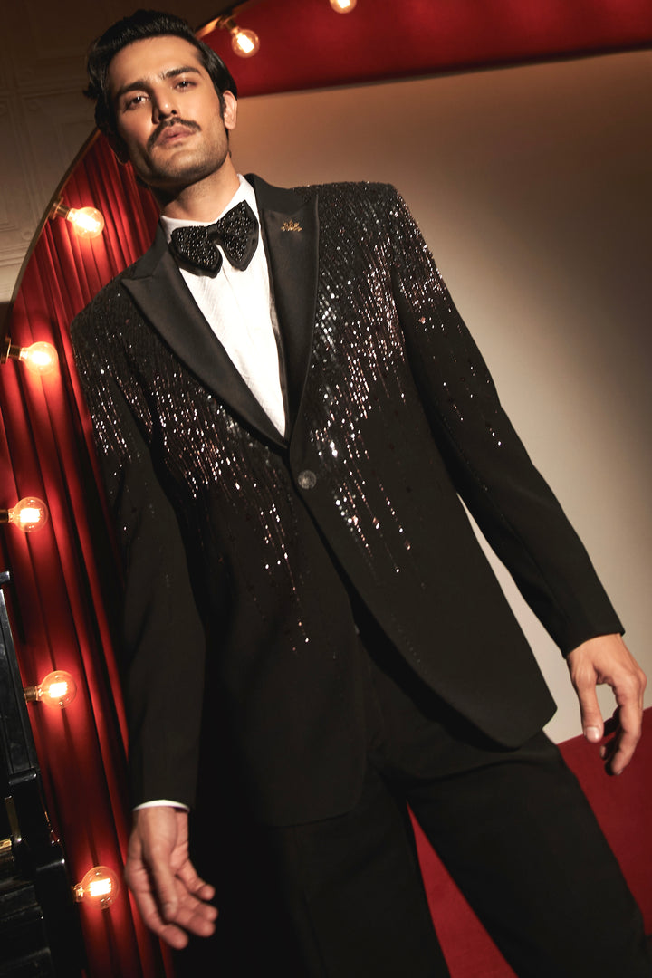 Order the Noir Cascade Embroidered Tuxedo Set Today