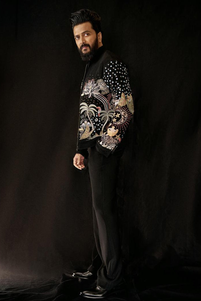 Riteish Deshmukh in Midnight Odyssey Multi-Embellished Bomber Jacket