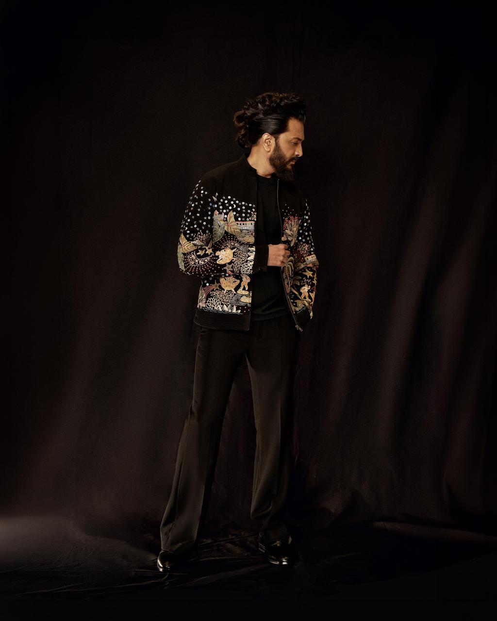 Riteish Deshmukh in Midnight Odyssey Multi-Embellished Bomber Jacket