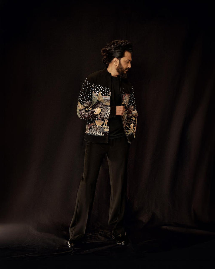 Riteish Deshmukh in Midnight Odyssey Multi-Embellished Bomber Jacket