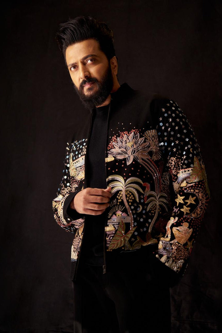 Riteish Deshmukh in Midnight Odyssey Multi-Embellished Bomber Jacket