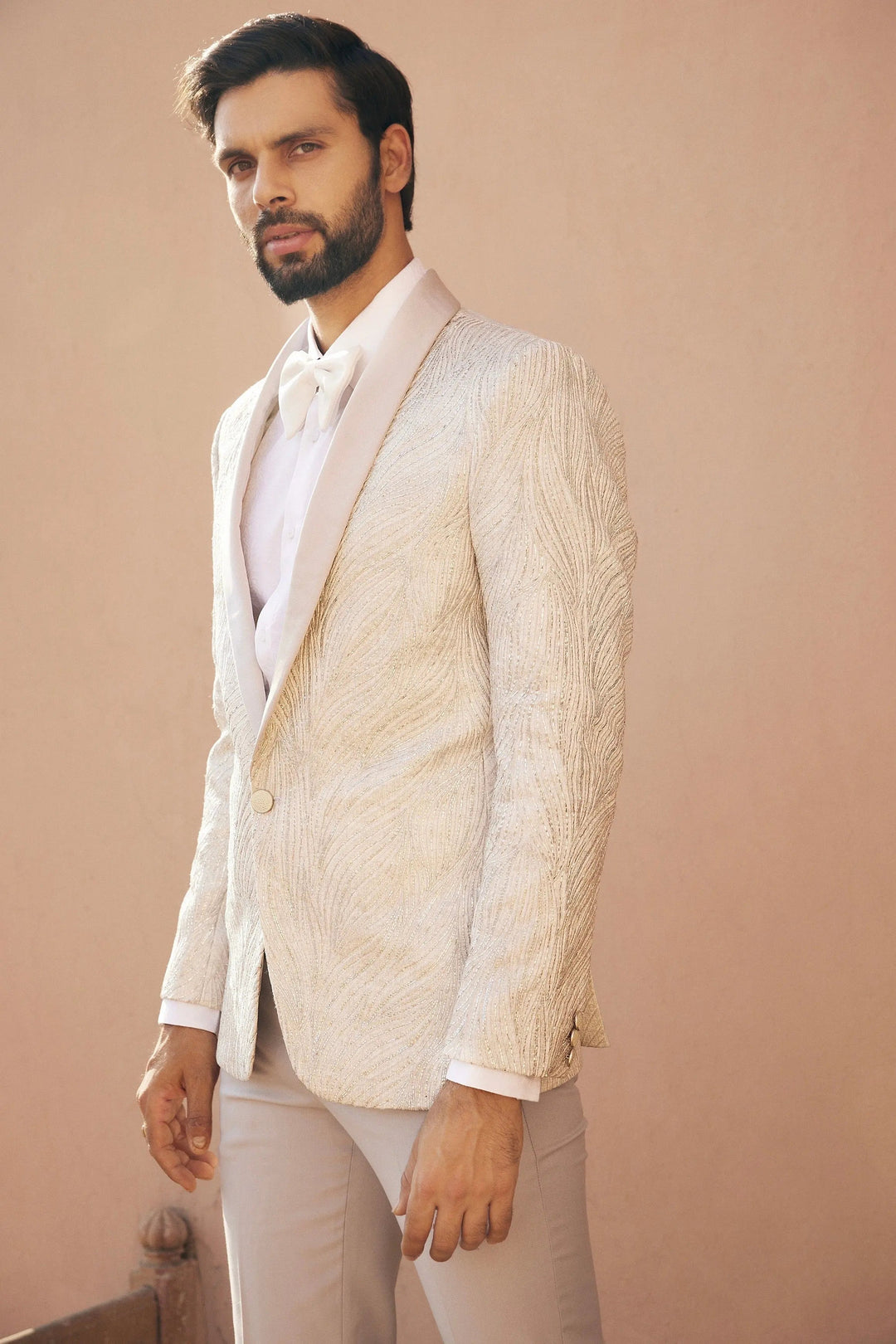 Pristine Whiteness Hand Embroidered Tuxedo with Home Delivery