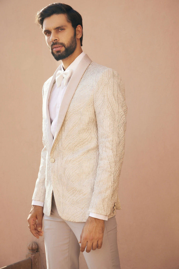 Pristine Whiteness Hand Embroidered Tuxedo with Home Delivery