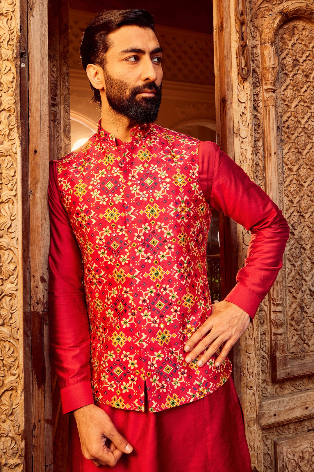 Purchase Affordable Rani Raw Silk Mirror Kurta Bundi Set 