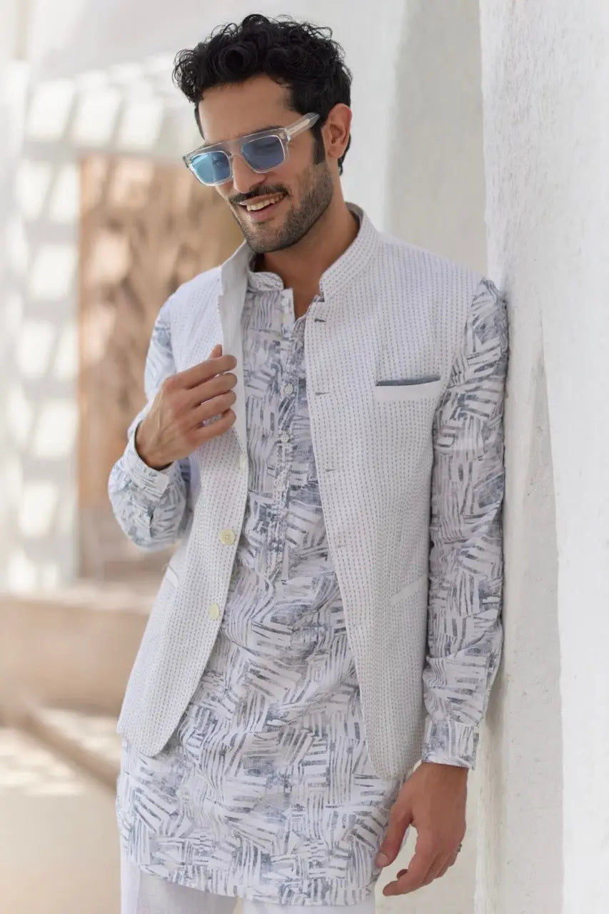 Purchase Ajrakh Block Printed Embroidered Kurta Bundi Set Online