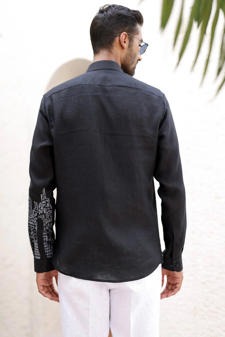 Purchase Black City Printed Resham Linen Shirt