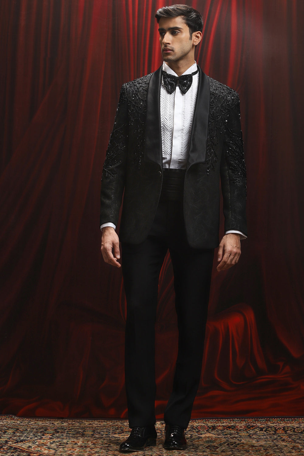 Purchase Black Dark Bloom Embroidered Tuxedo Today