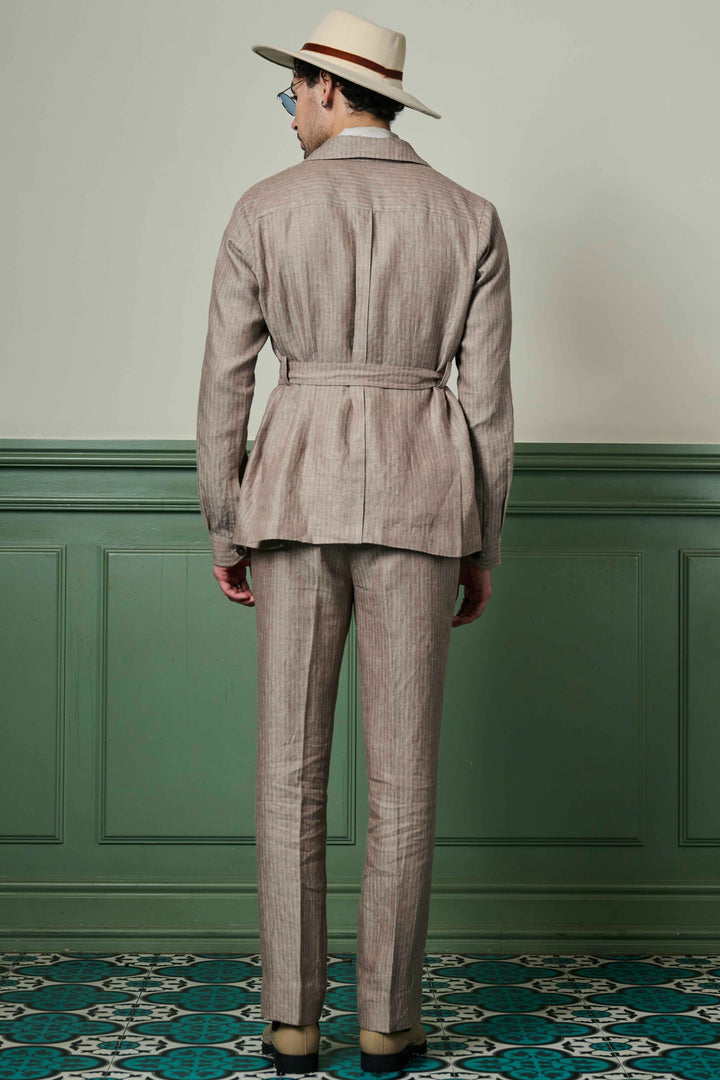 Purchase Herringbone Textured Linen Safari Suit