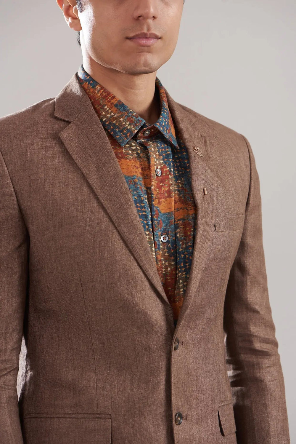 Purchase Nude Brown Linen Blazer Set for Timeless Elegance, Home Delivery