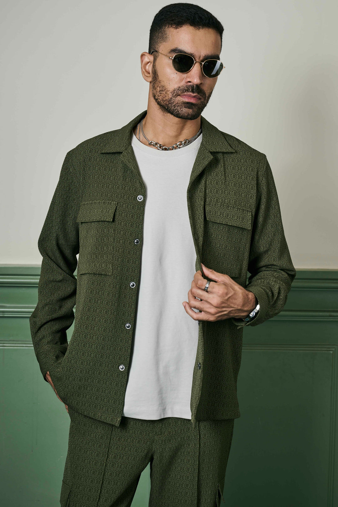 Purchase Olive Green Biscuit Crepe Co-ord Set