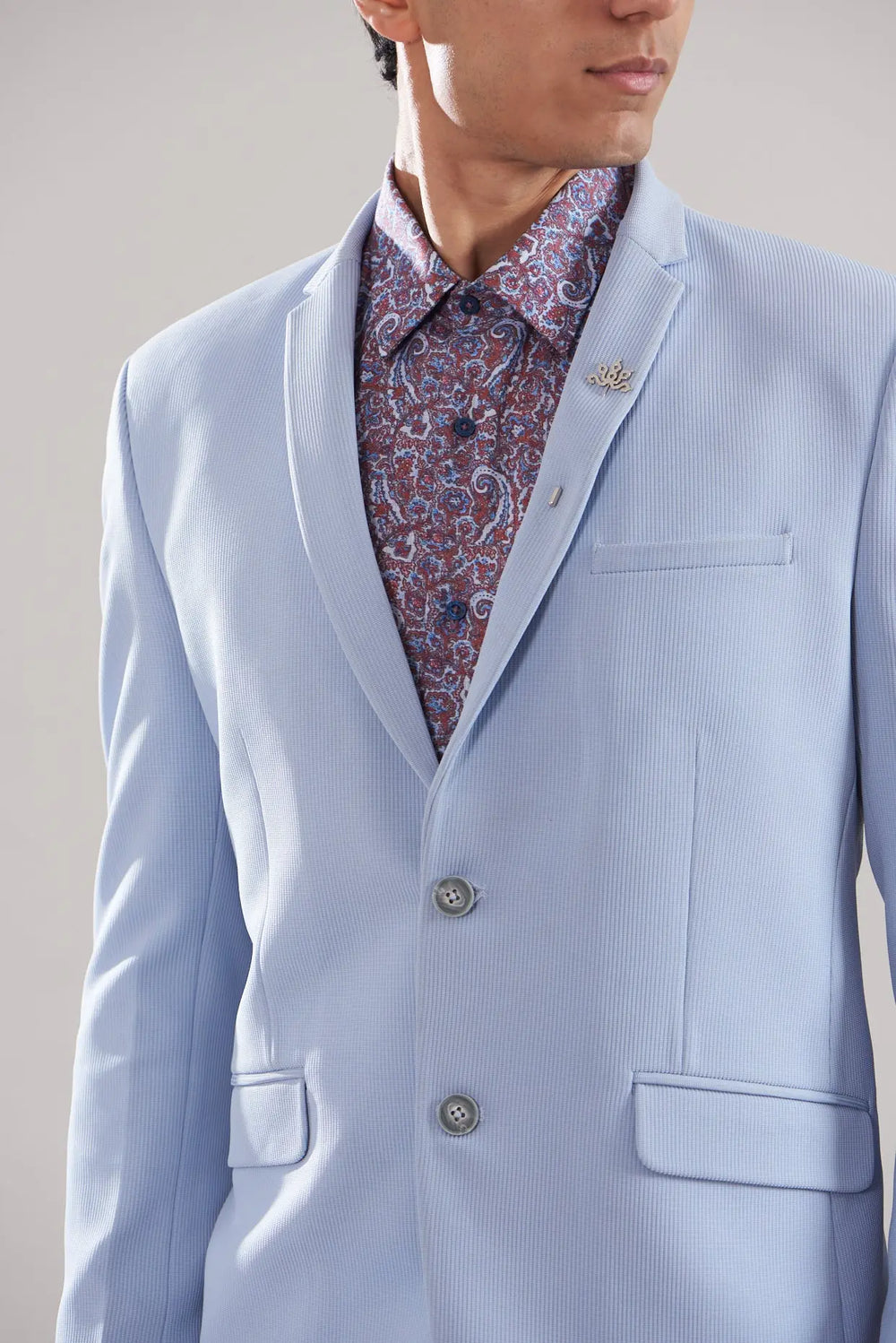 Purchase Powder Blue Stripe Textured Blazer Set for Stylish Comfort