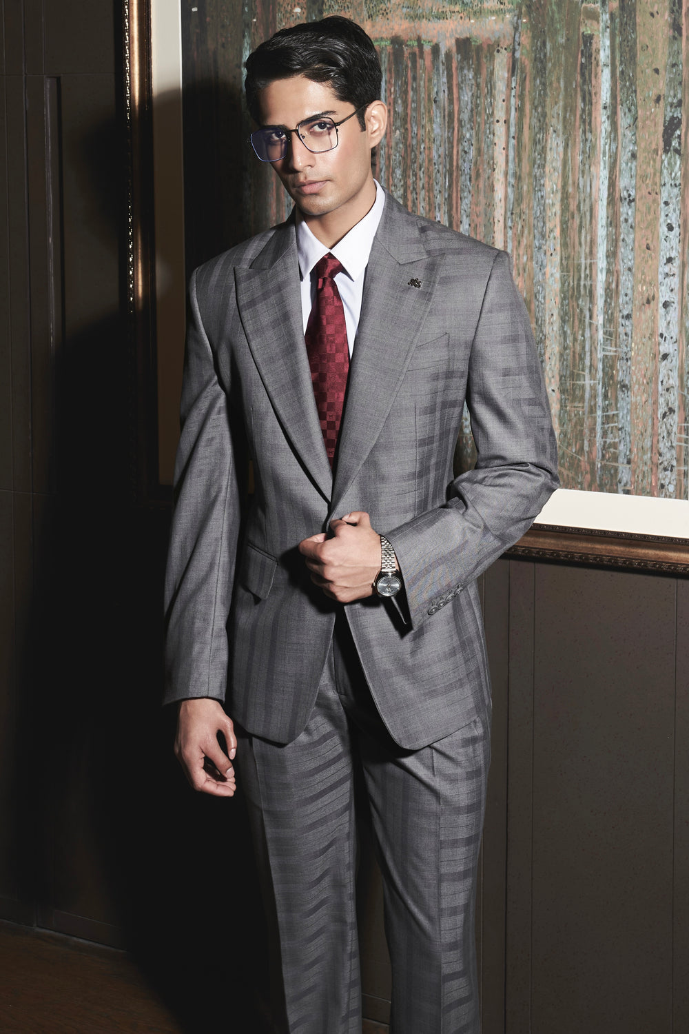 Purchase Quality Steel Grey Self-Checkered Suit