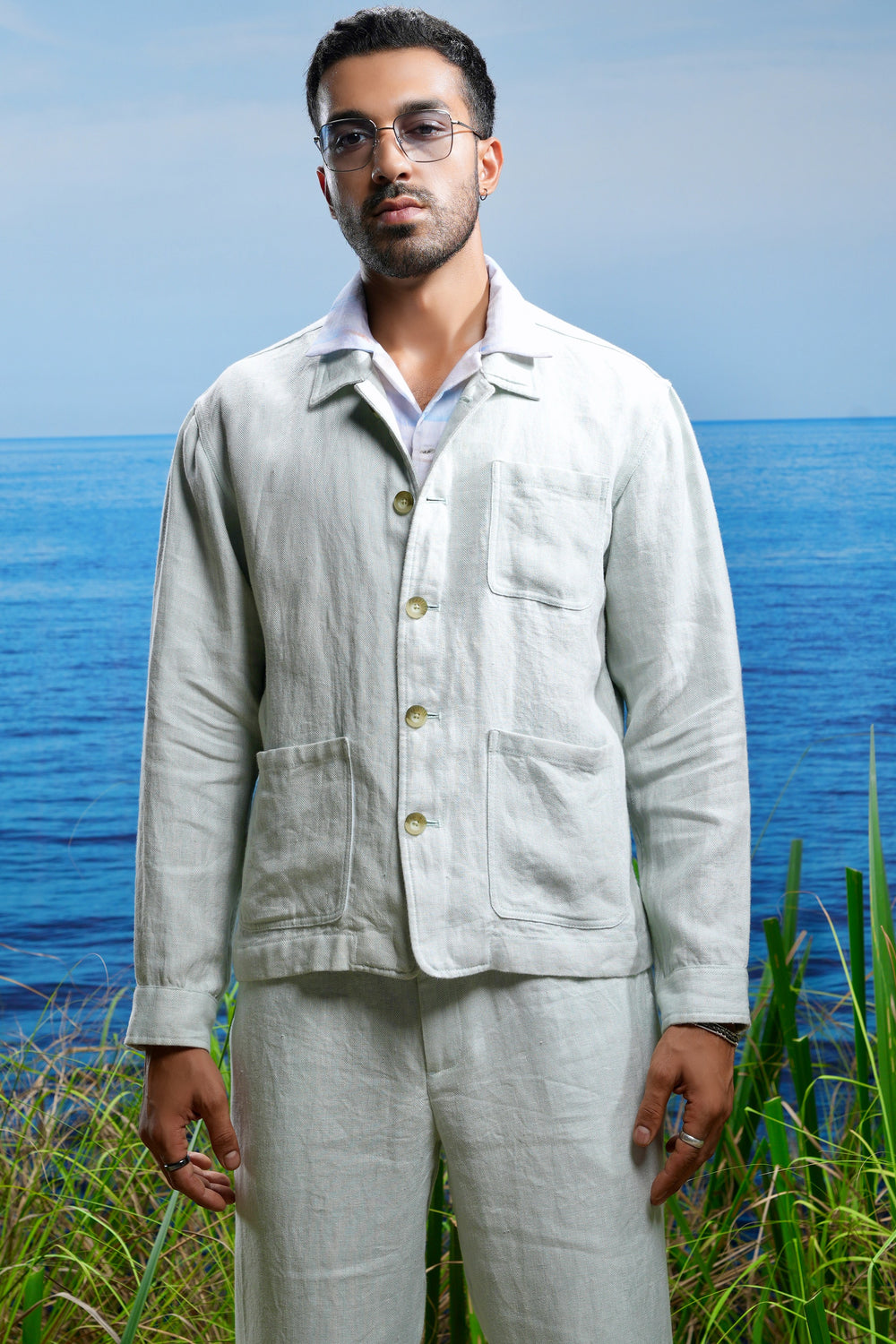 Purchase Sage Herringbone Linen Coord Set Online for Stylish Comfort