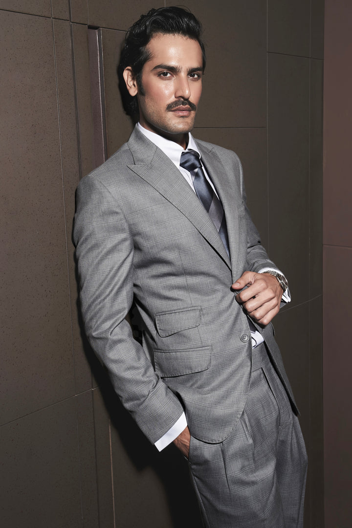 Purchase Steel Grey Glen Check Suit 