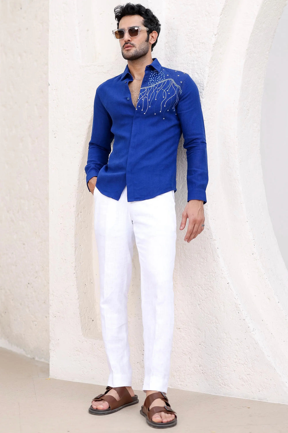 Purchase Ultramarine Blue Embroidered Shirt Online