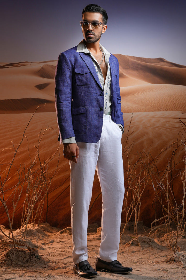 Purchase the Stylish Indigo Blue Voyager Linen Blazer – Shop Now!