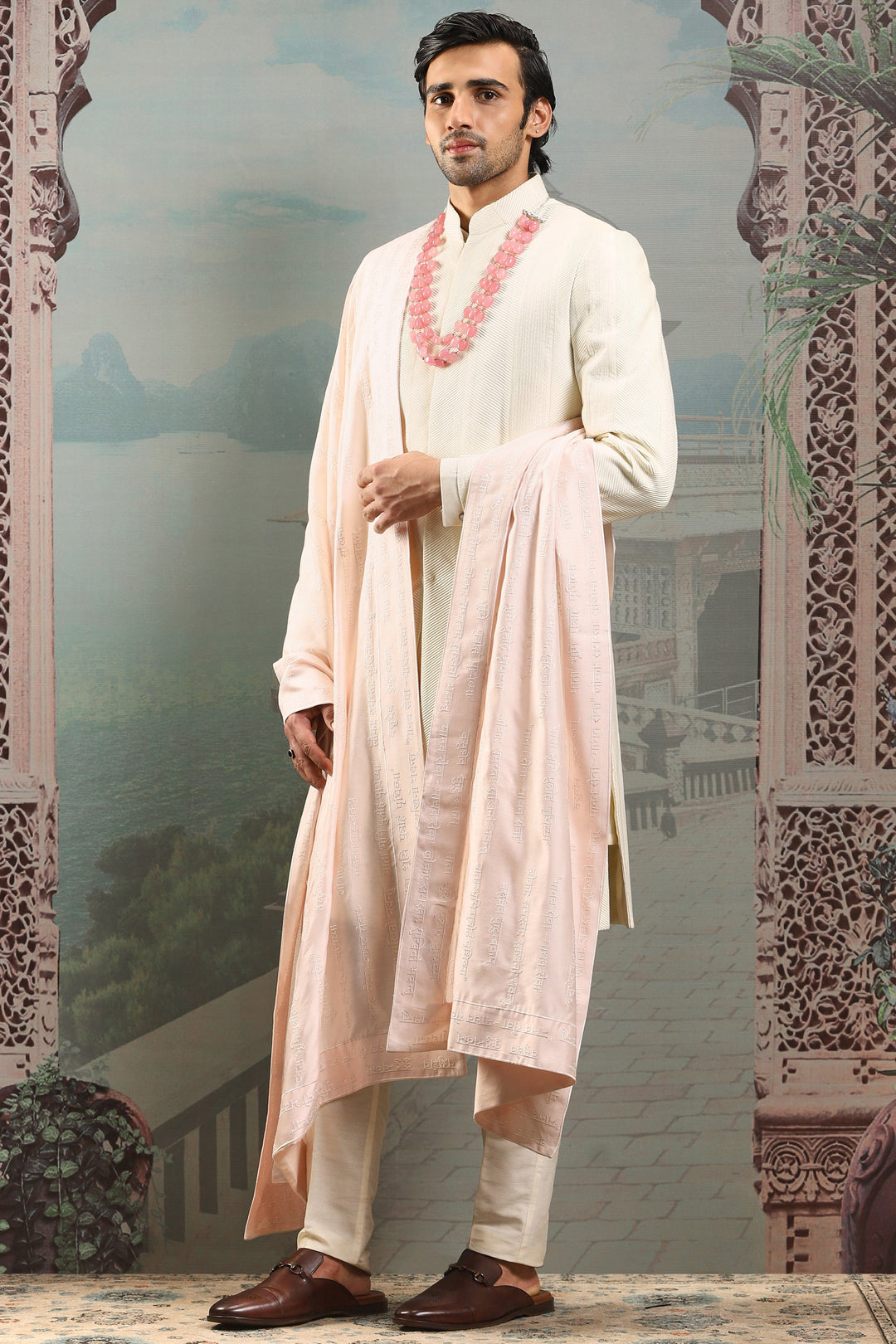 Blush Pearl Silk Embroidered Stole