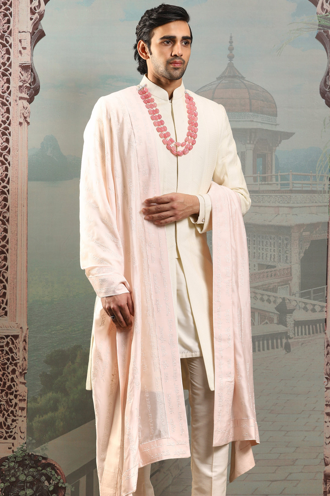 Blush Pearl Silk Embroidered Stole