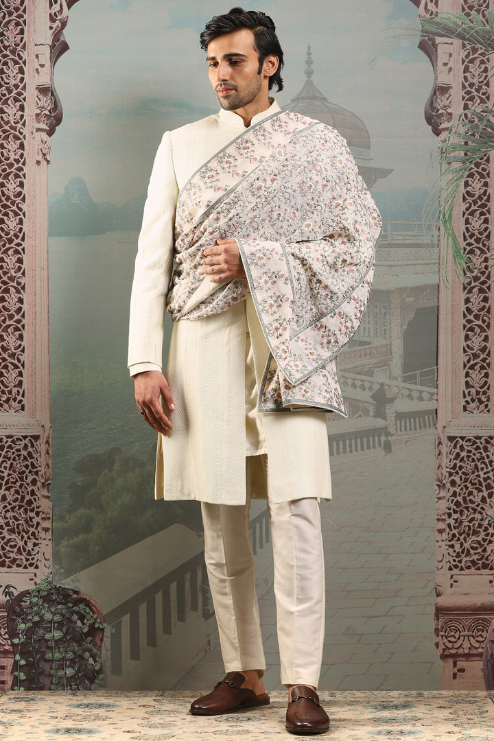 Tehzeeb Ivory Silk Embroidered Stole