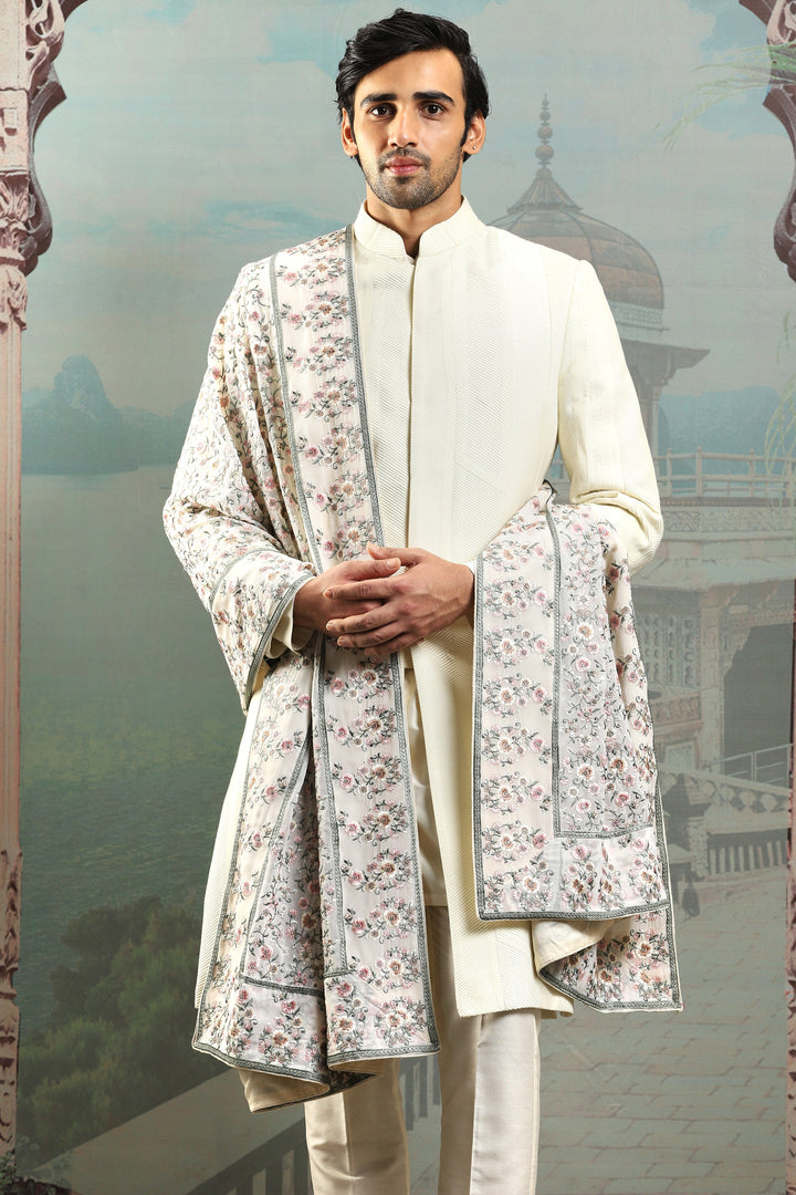 Tehzeeb Ivory Silk Embroidered Stole