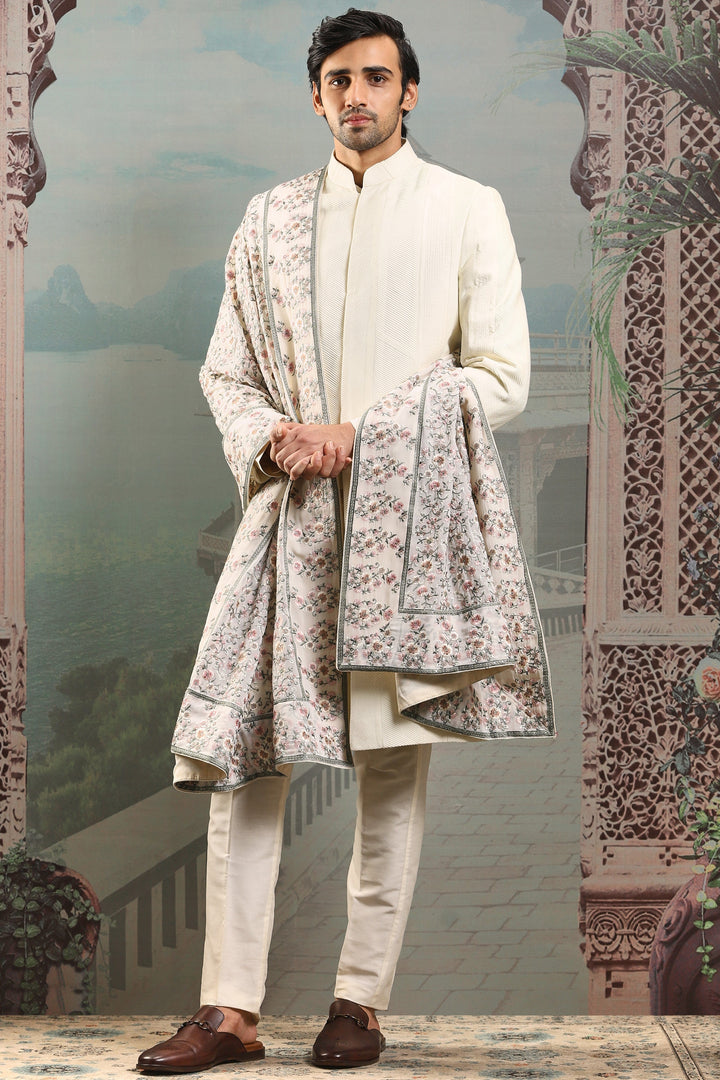 Tehzeeb Ivory Silk Embroidered Stole
