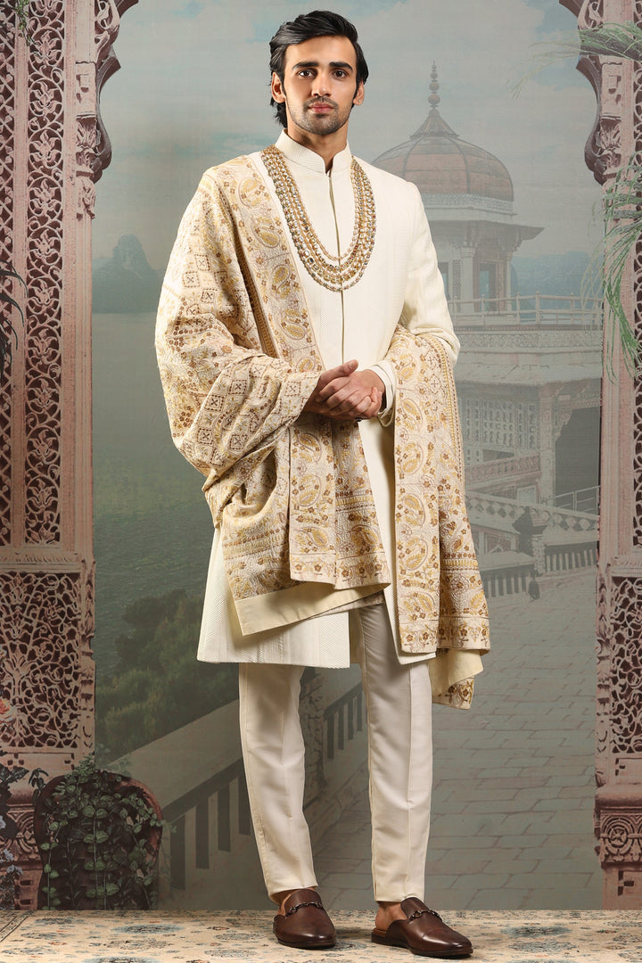 Seher Gold Silk Embroidered Stole