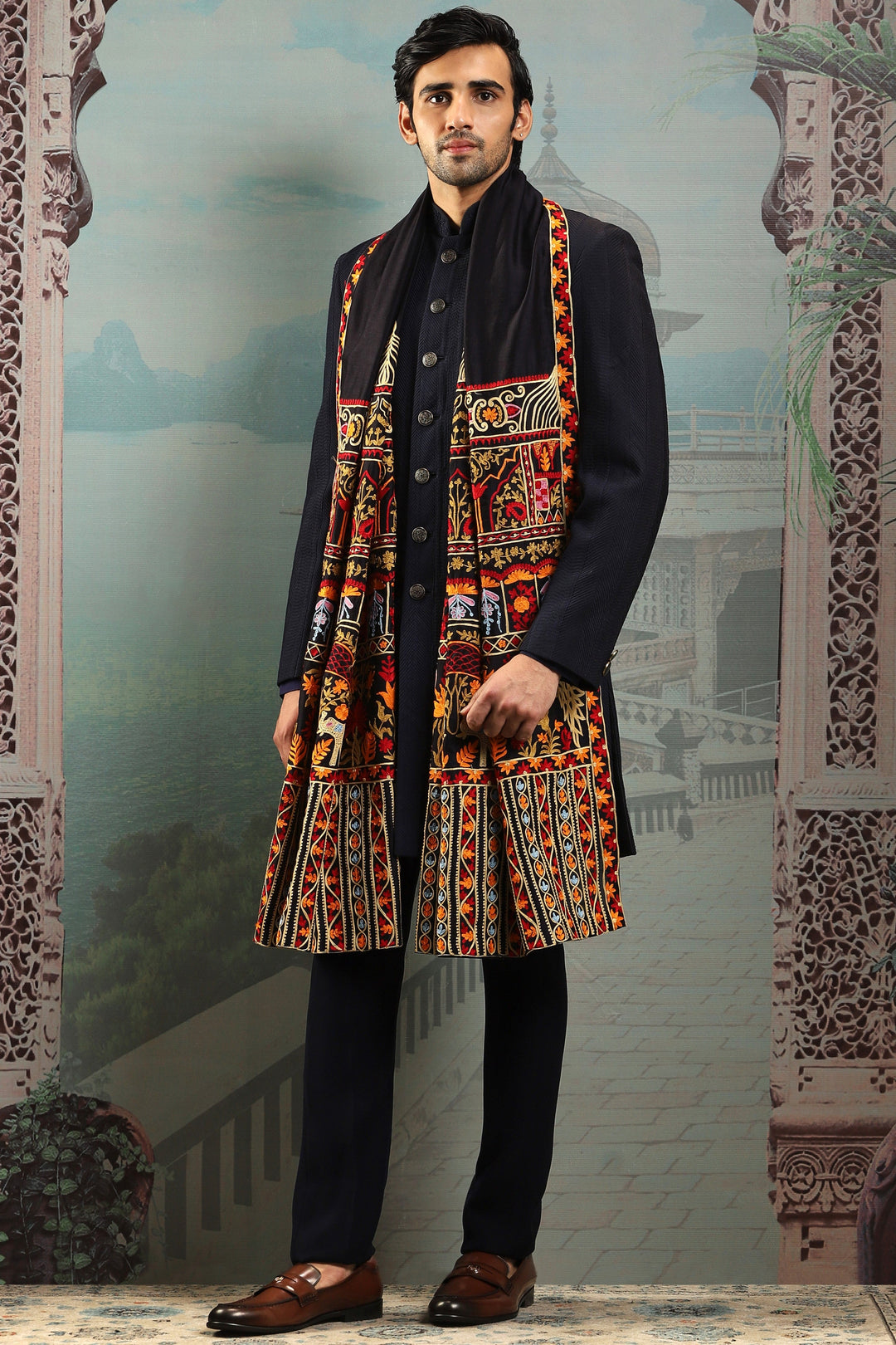 Cultural Multicolor Silk Embroidered Stole