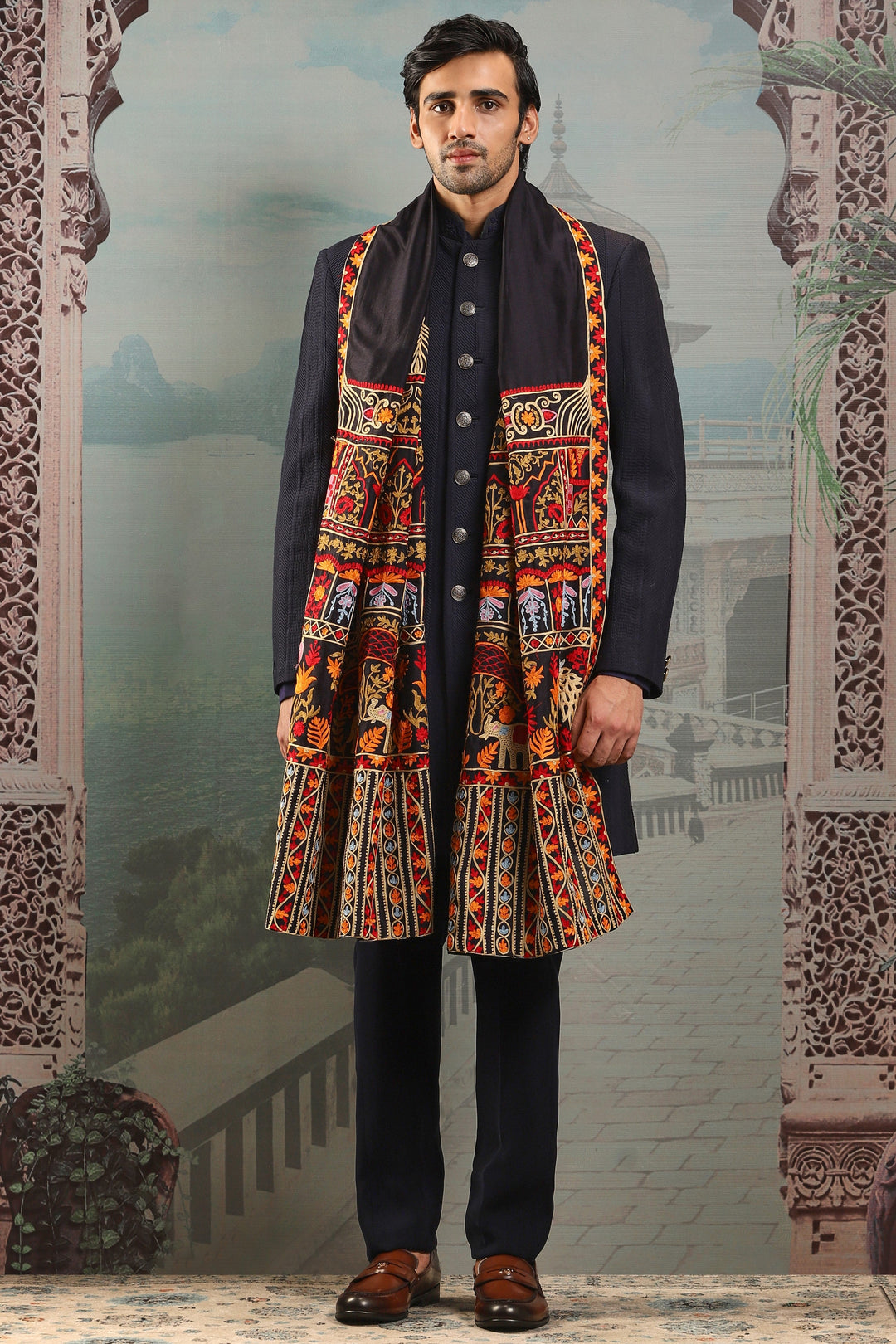 Cultural Multicolor Silk Embroidered Stole