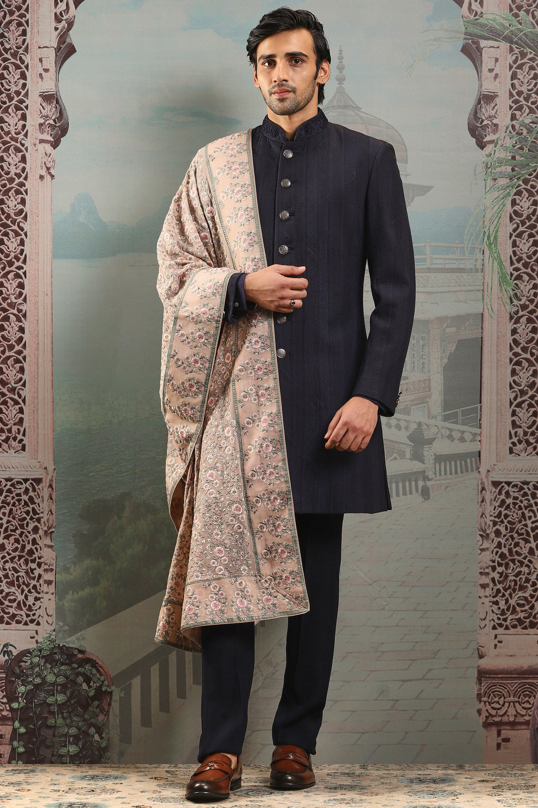 Tehzeeb Brown Silk Embroidered Stole