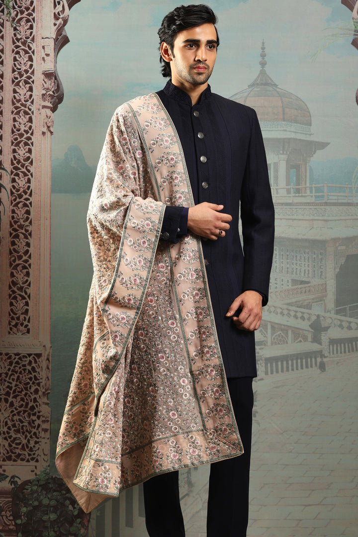 Tehzeeb Brown Silk Embroidered Stole