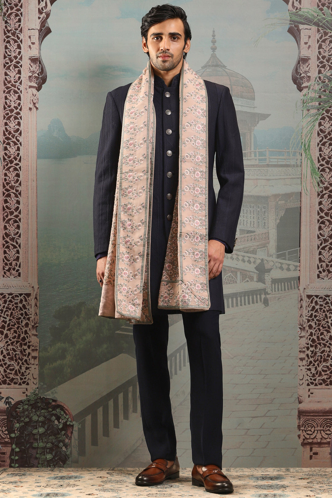 Tehzeeb Brown Silk Embroidered Stole
