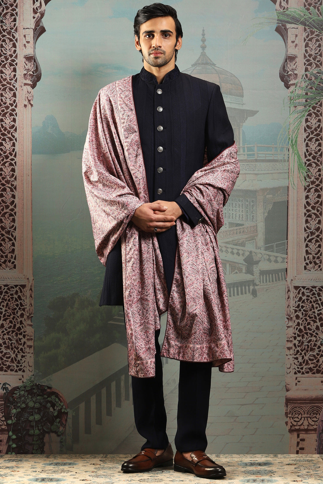 Guldasta Pink Silk Embroidered Stole