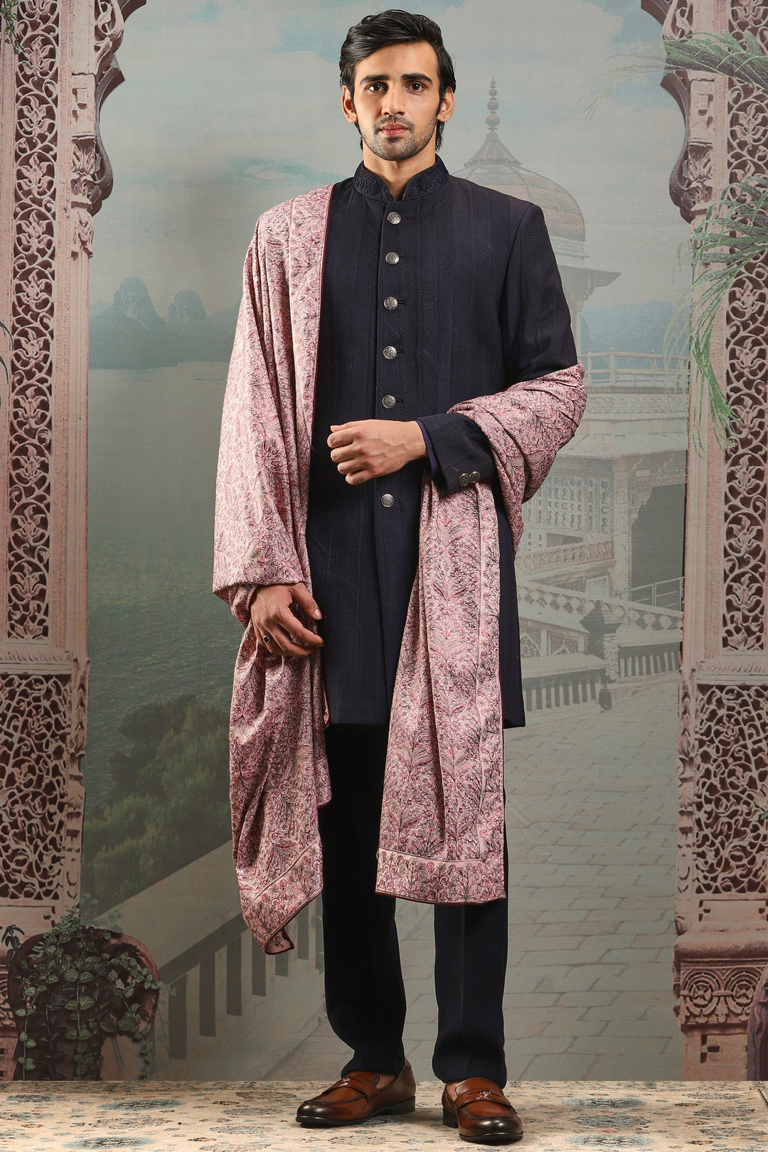 Guldasta Pink Silk Embroidered Stole